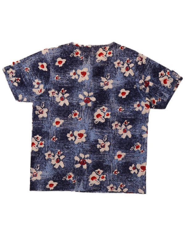 Vintage Womens Graphic T-Shirt Top UK 18 XL Blue Floral