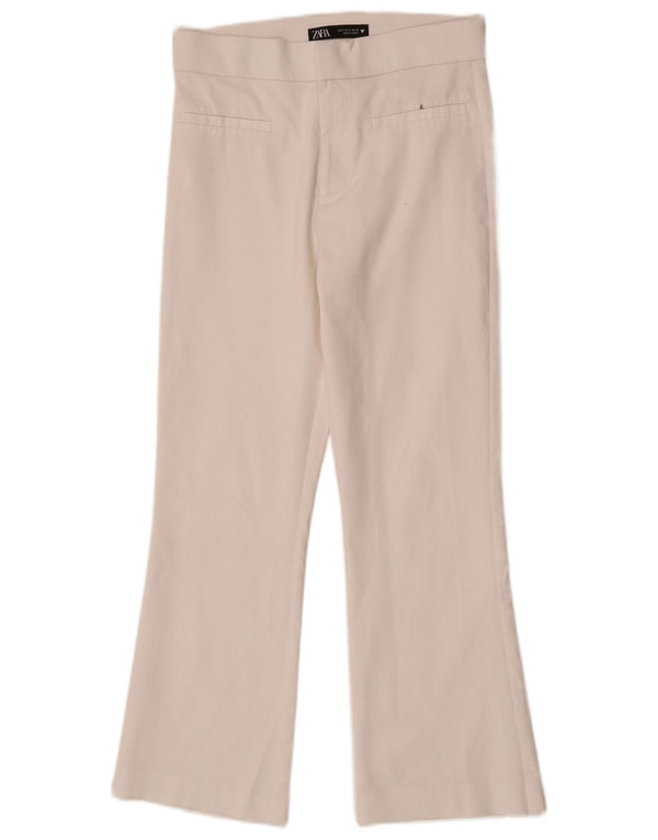 Zara Dame Flare Cropped Trousers Small W26 L24 White Bomuld