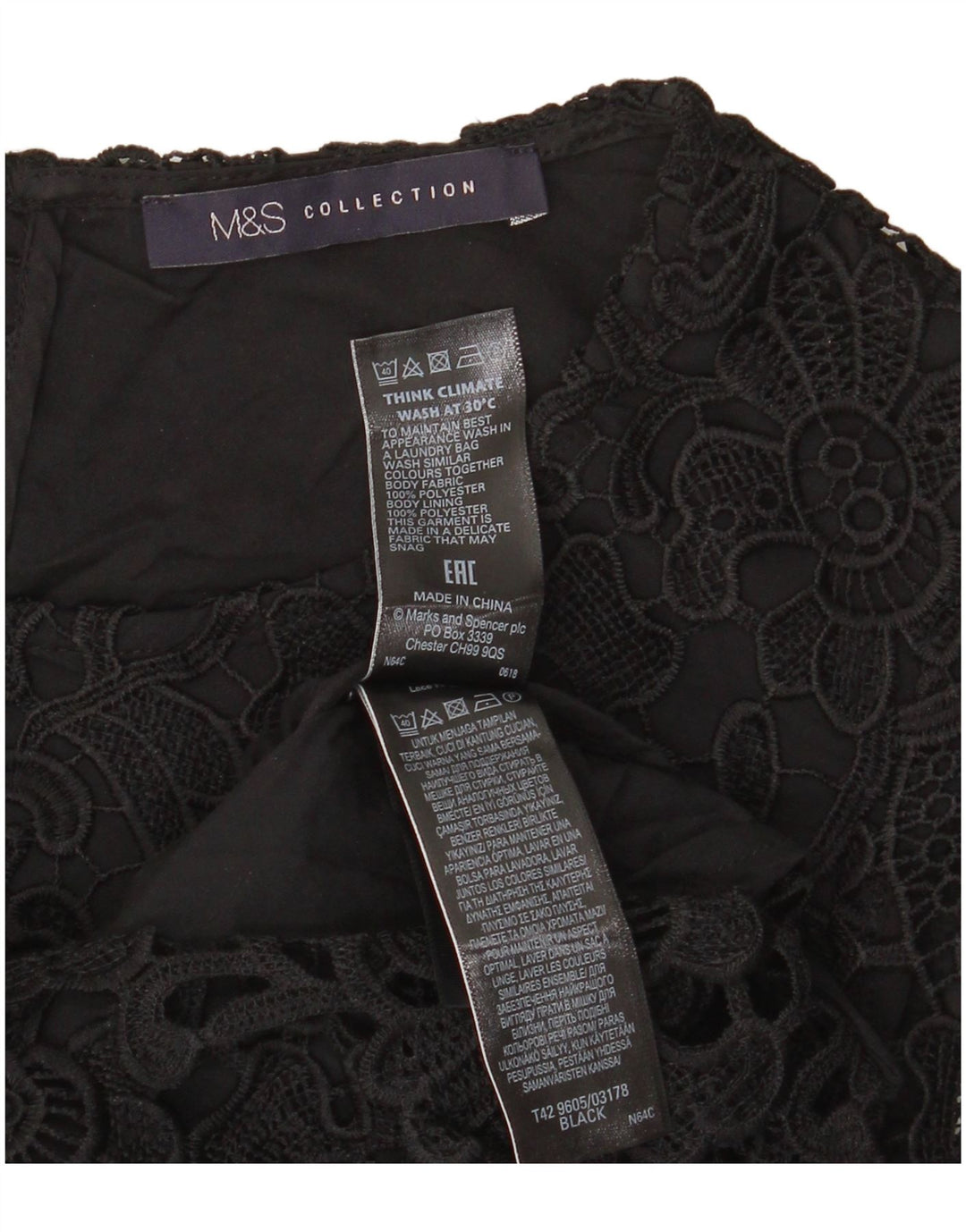 Marks & Spencer Kvinder Blondeskede Kjole UK 8 Small Black Floral Polyester