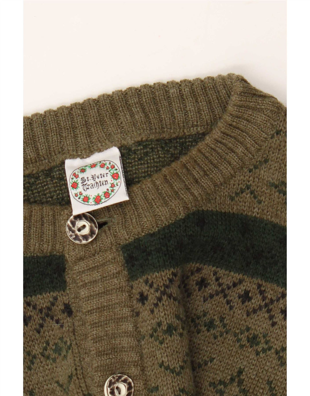 St. Peter Trachten Herre Cardigan Sweater Medium Khaki Fair Isle Akryl