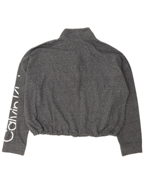 Calvin Klein Dame Crop Graphic Sweatshirt Jumper UK 20 2XL Grå Flecked