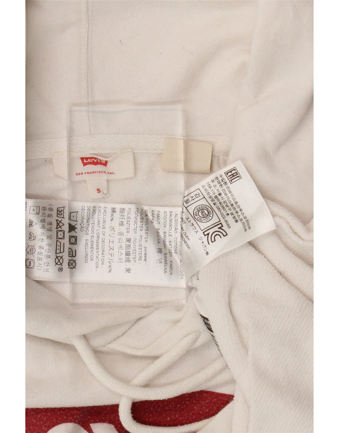 LEVI'S Womens Oversized Graphic Hoodie Jumper UK 10 Small White Cotton Vintage Levi's and Second-Hand Levi's from Messina Hembry 