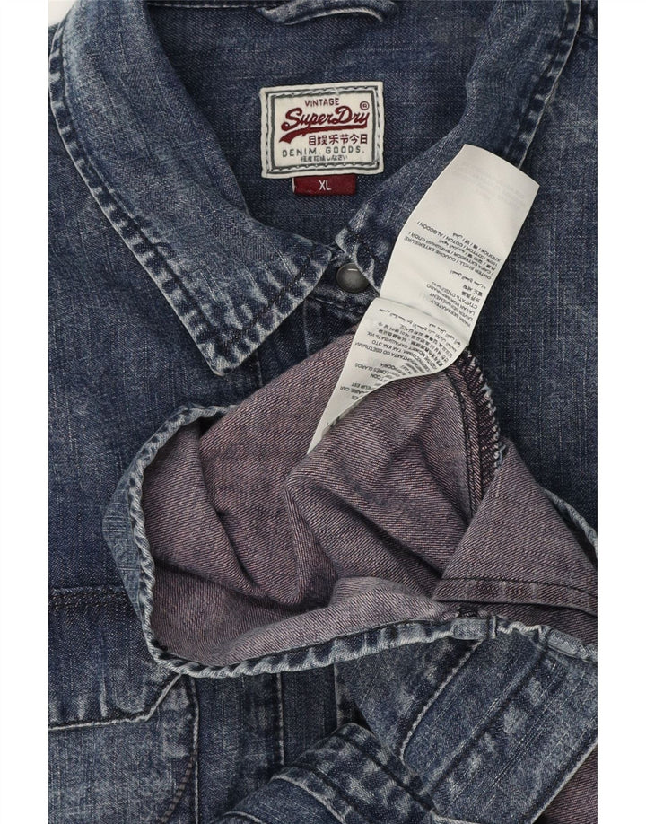 Superdry Dame Denim Shirt UK 18 XL Blå Bomuld