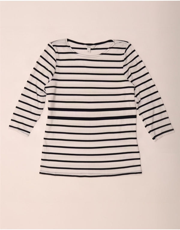 Marks & Spencer Womens Top 3/4 Sleeve UK 18 XL White Striped Cotton