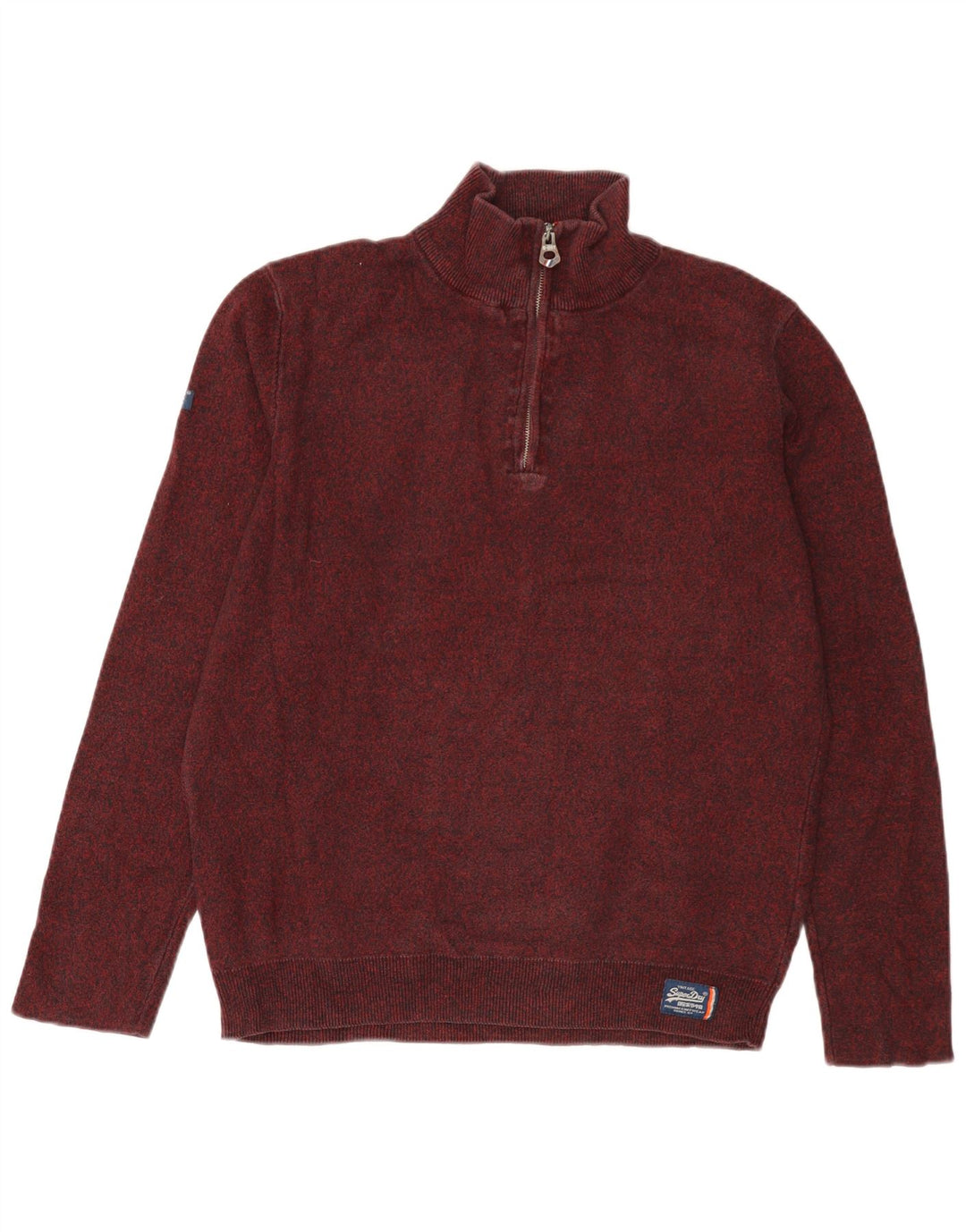 SUPERDRY sweater med lynlås til kvinder UK 18 XL Bourgogne flækket bomuld