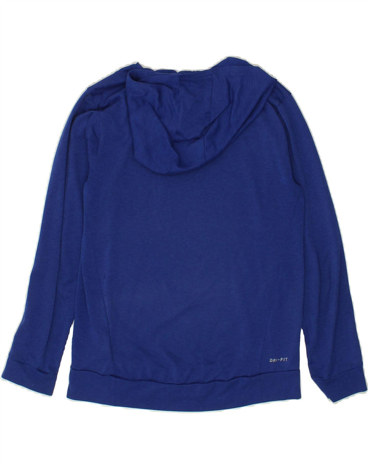 NIKE Boys Dri Fit Graphic Hoodie Jumper 10-11 Years Medium Blue Polyester Vintage Nike and Second-Hand Nike from Messina Hembry 