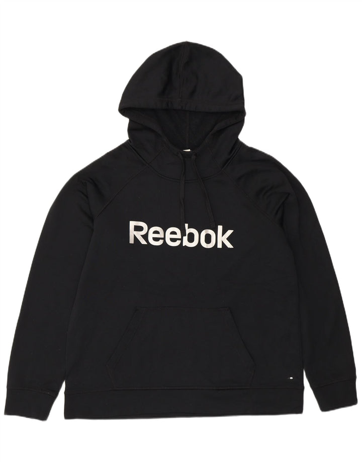 REEBOK Womens Graphic Hoodie Jumper UK 18 XL Black Polyester