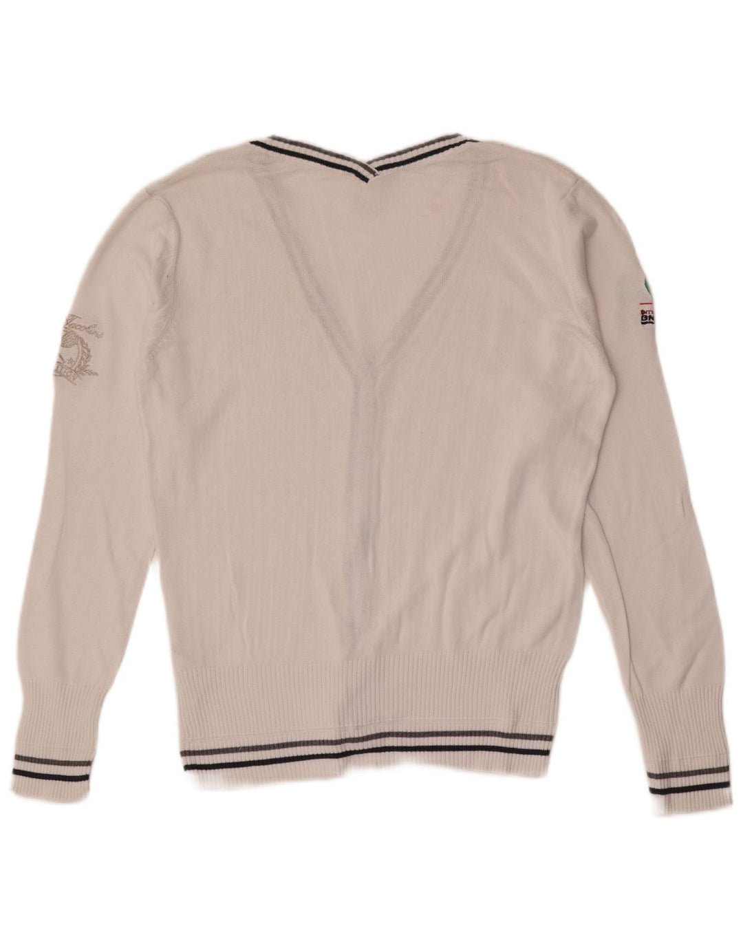 Sergio Tacchini Dame grafisk cardigan sweater UK 12 Medium White Bomuld