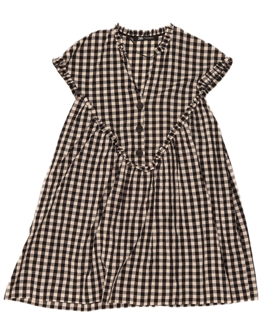 Zara Dame A-Line Kjole UK 14 Medium Sort Gingham