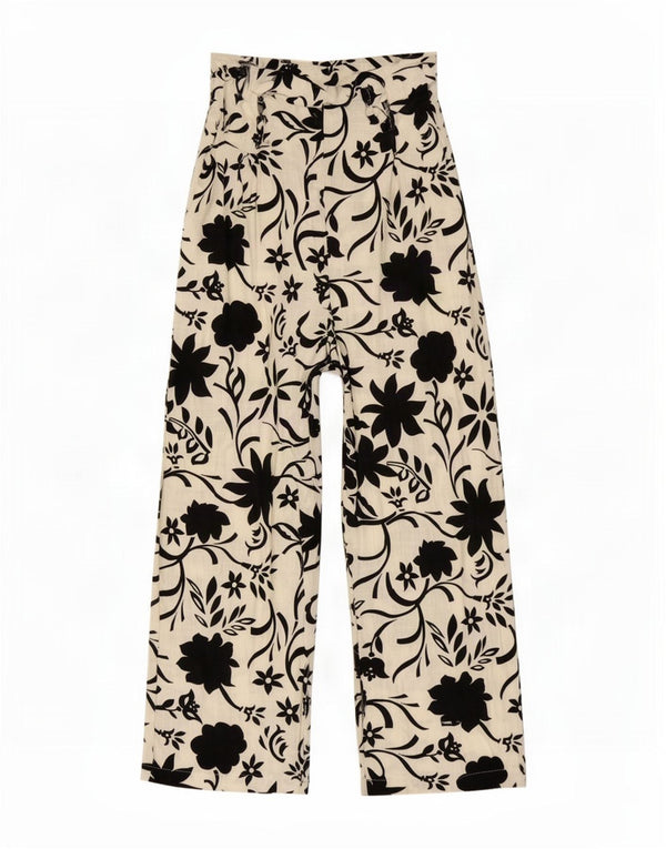 Zara Womens Wide Leg Cropped Trousers Medium W28 L25 White Floral Viscose