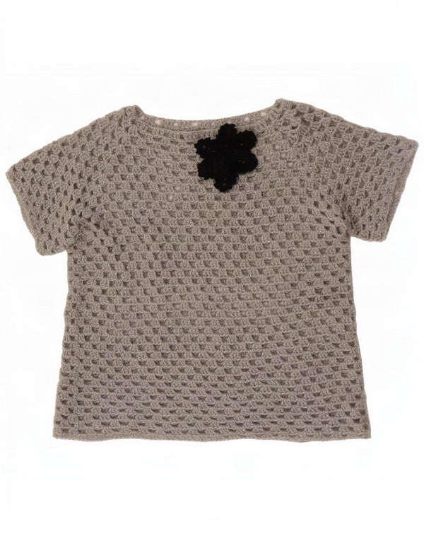 Vintage Womens See Through Blouse Top UK 16 Large Grey Floral