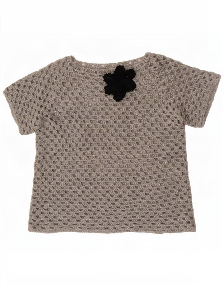 Vintage Dame Se Through Bluse Top UK 16 Large Grey Floral
