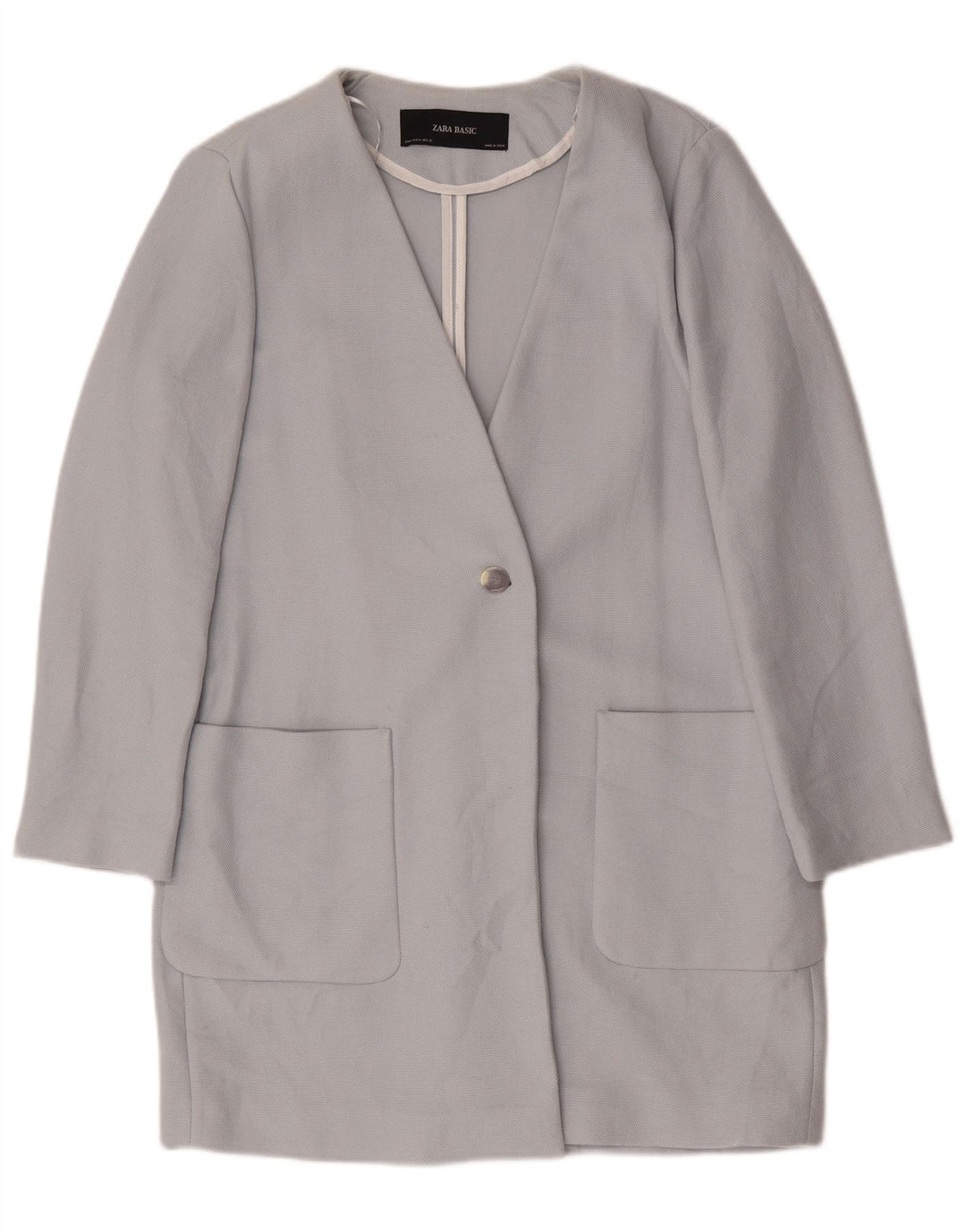Zara Dame Longline 1 Knap Blazer Jacket UK 14 Medium Blue Bomuld