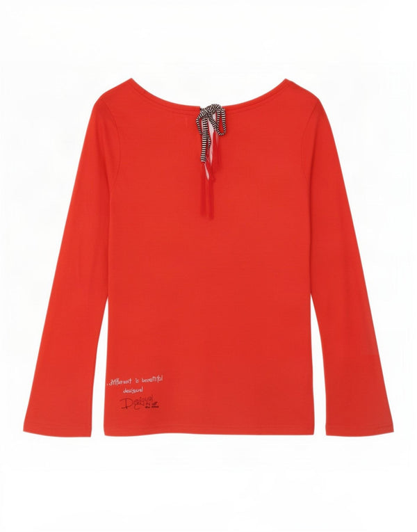 Desigual Womens Graphic Top Long Sleeve UK 12 Medium Red Floral Cotton