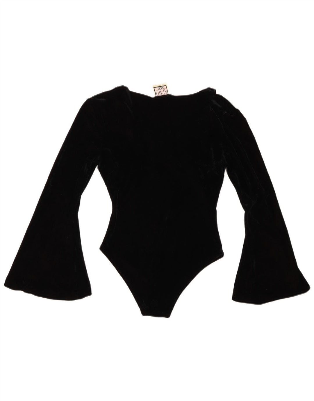VINTAGE Womens Velvet Bodysuit UK 8 Small Black Acryl