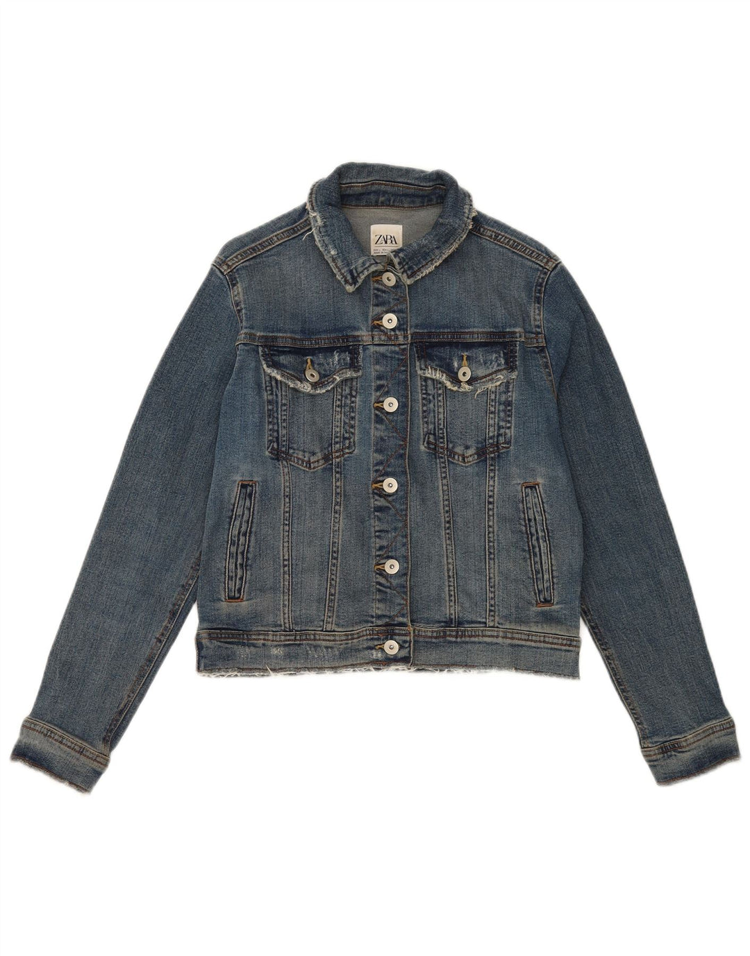 Zara Dame Crop Denim Jacket UK 16 Large Blue Cotton
