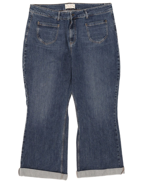 Fat Face Dame Fly High Waist Crop Flared Jeans UK 20 2XL W40 L26 Blå
