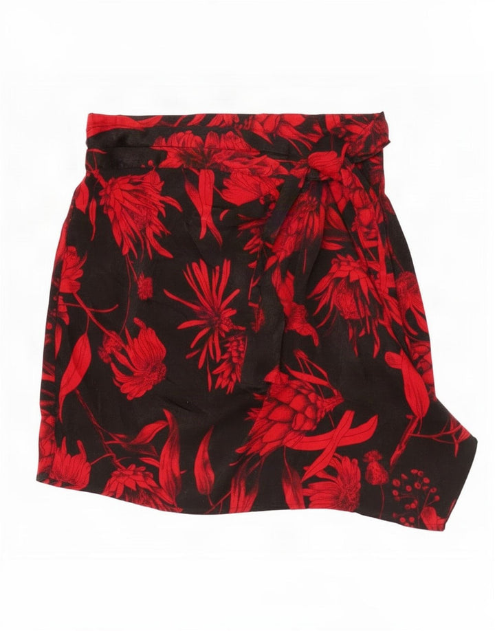 Zara Mini-nederdel til kvinder, lille W26, sort blomstret polyester