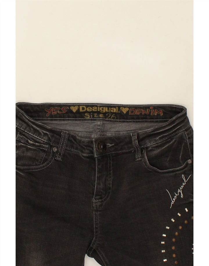DESIGUAL Womens Graphic Slim Jeans W26 L28  Black Polyester Vintage Desigual and Second-Hand Desigual from Messina Hembry 