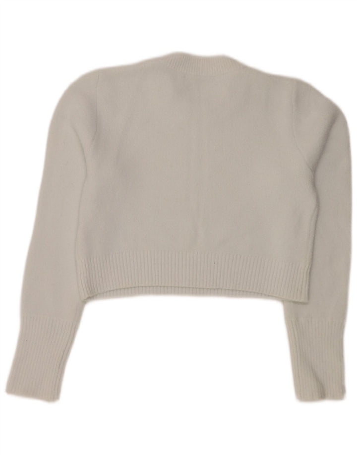 Zara Womens Crop Crew Neck Jumper Sweater UK 12 Medium White Nylon