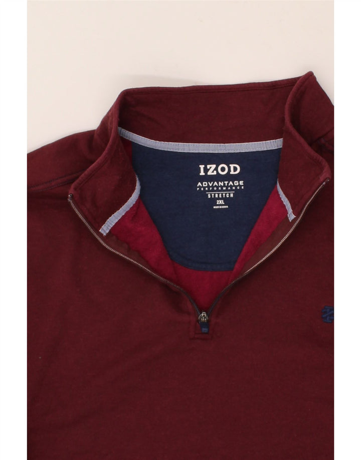IZOD Mens Zip Neck Sweatshirt Jumper 2XL Maroon Polyester Vintage Izod and Second-Hand Izod from Messina Hembry 