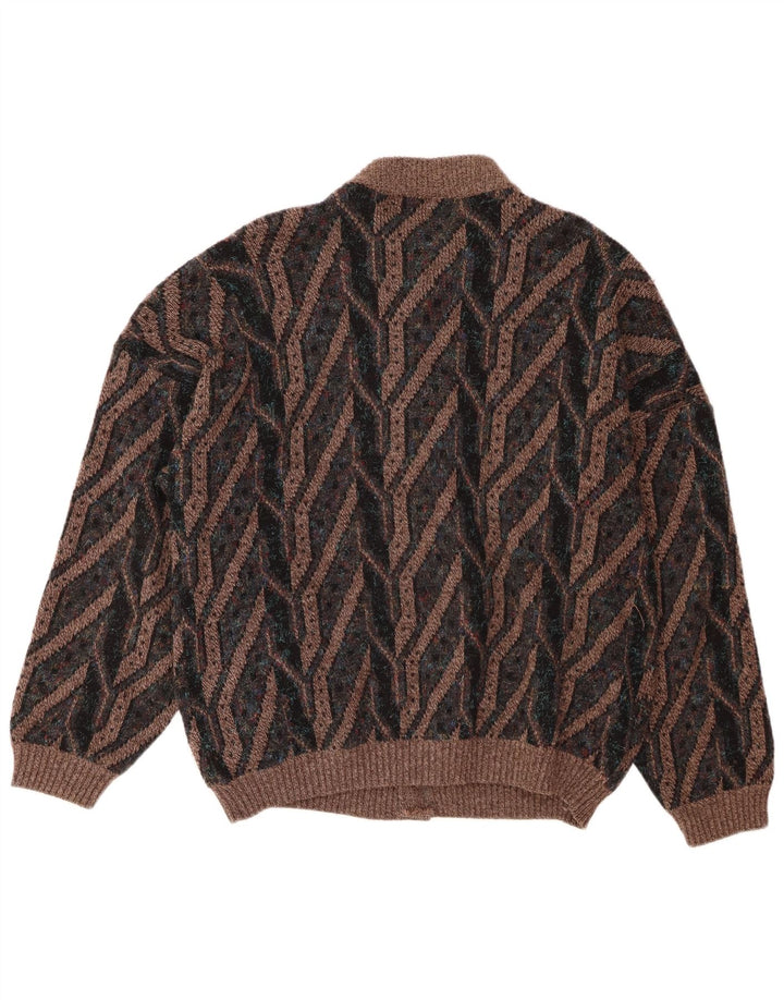 Vintage herre cardigan sweater stor brun geometrisk