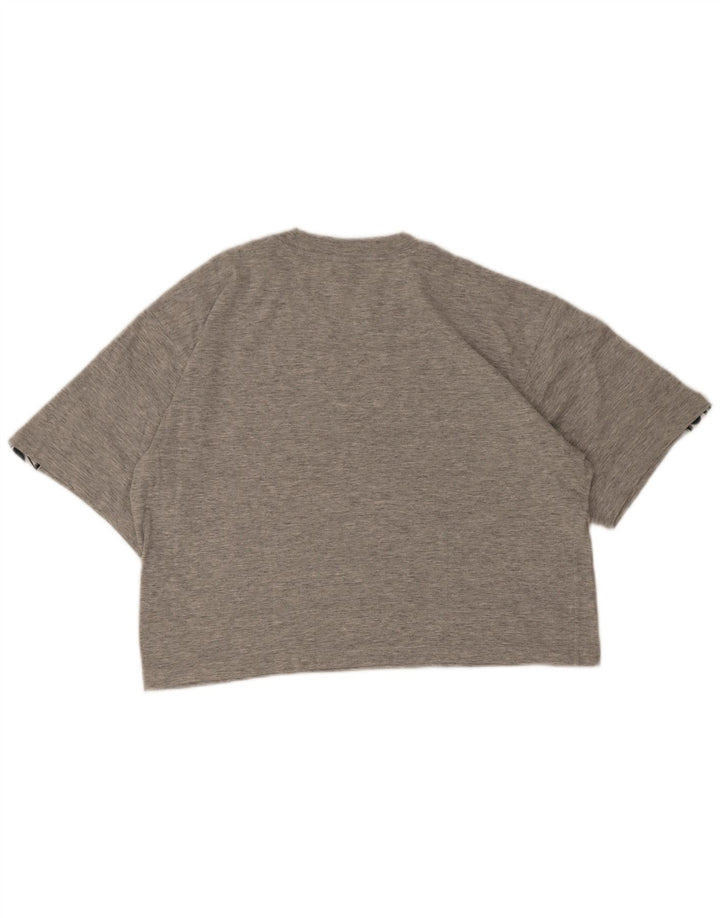 Asics Womens Crop Graphic T-Shirt Top UK 14 Medium Grey Flecked