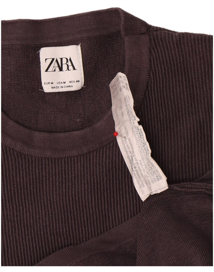 Zara Herre T-Shirt Top Medium Grå Bomuld