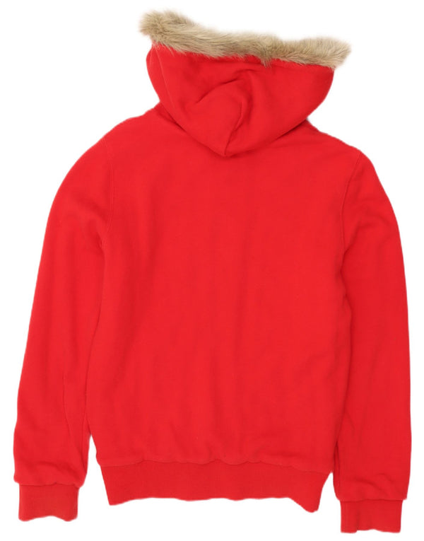 Benetton Dame grafisk vendbar hættetrøje med lynlås UK 10 Lille rød uld