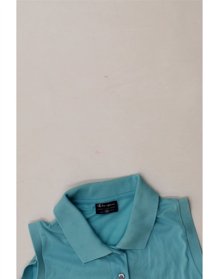 CHAMPION Womens Sleeveless Polo Shirt UK 14 Medium Blue Cotton Vintage Champion and Second-Hand Champion from Messina Hembry 