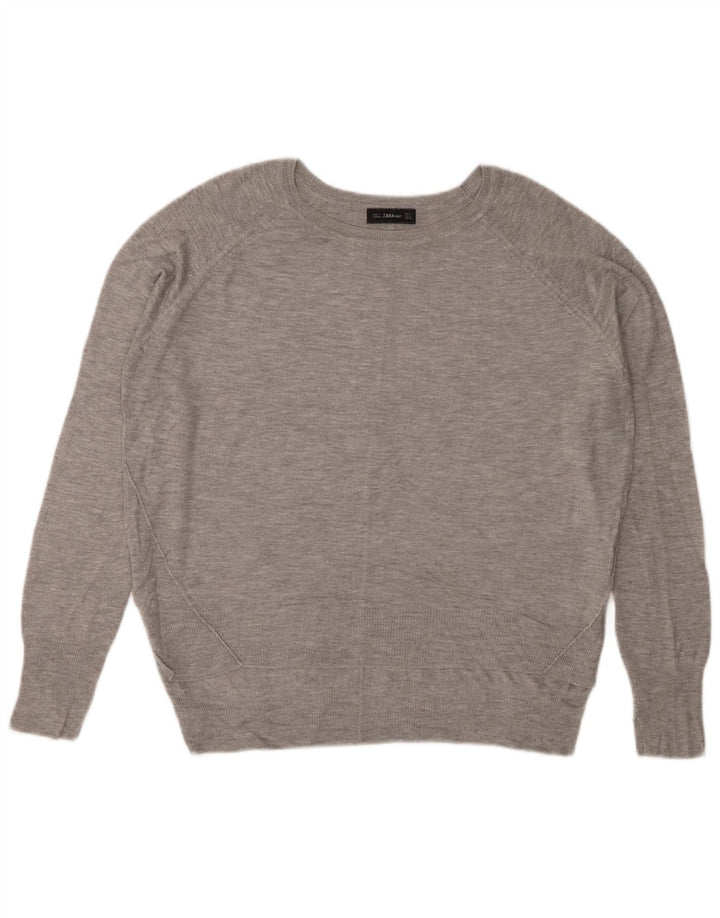 ZARA Dame Boat Neck Jumper Sweater UK 14 Medium Grey Flecked Viscose