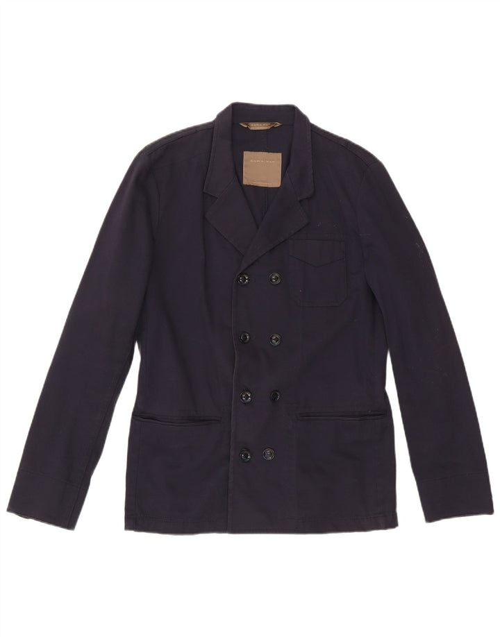 Zara Herre Double Breasted Blazer Jacket UK 38 Medium Navy Blue Bomuld