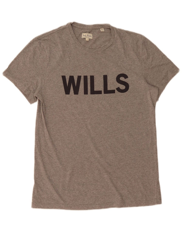 JACK WILLS Mens Graphic T-Shirt Top Small Grey Flecked Cotton
