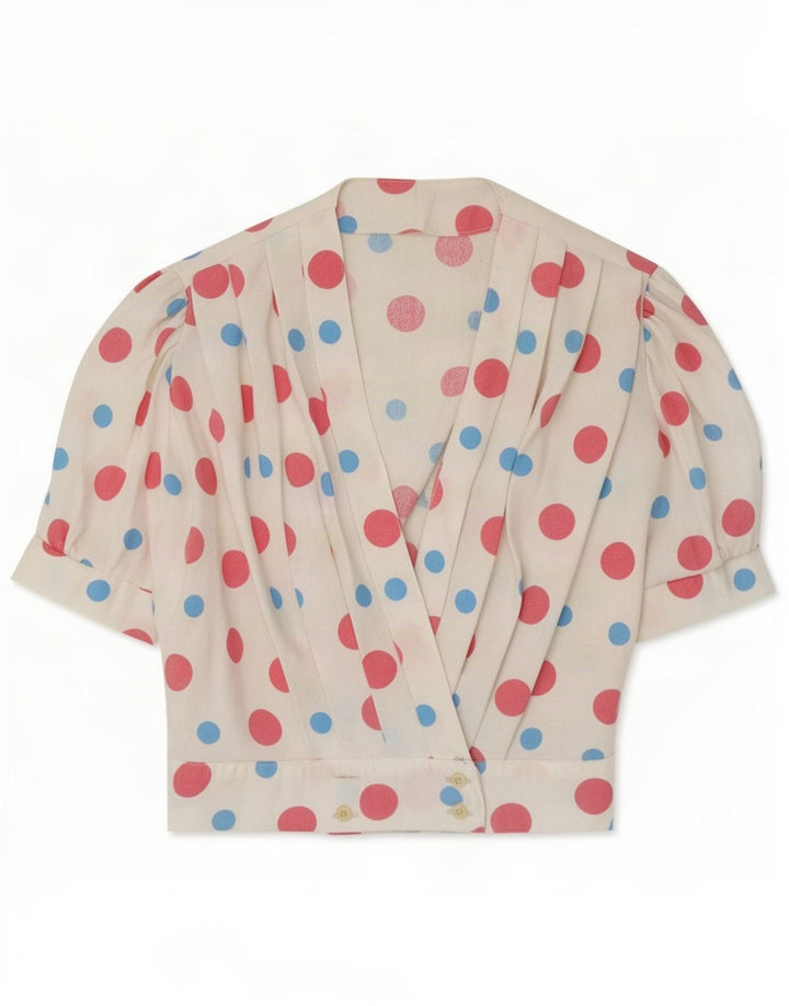 Vintage Damebluse Top UK 10 Small White Spotted