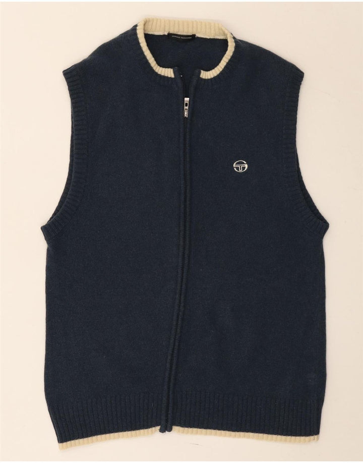 Sergio Tacchini Dame ærmeløs cardigan sweater UK 12 Medium Navy Blue