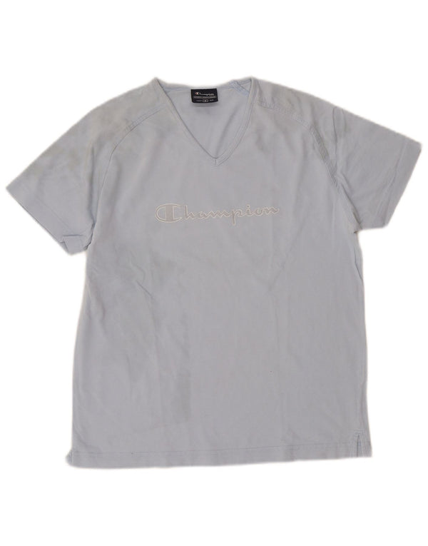 Champion Dame Grafisk T-Shirt Top UK 12 Medium Blue Bomuld