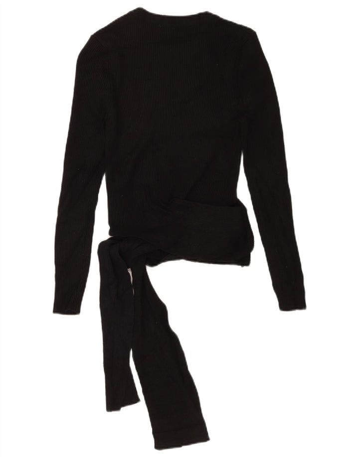 Zara Womens Crop Top Langærmet UK 12 Medium Black Viscose