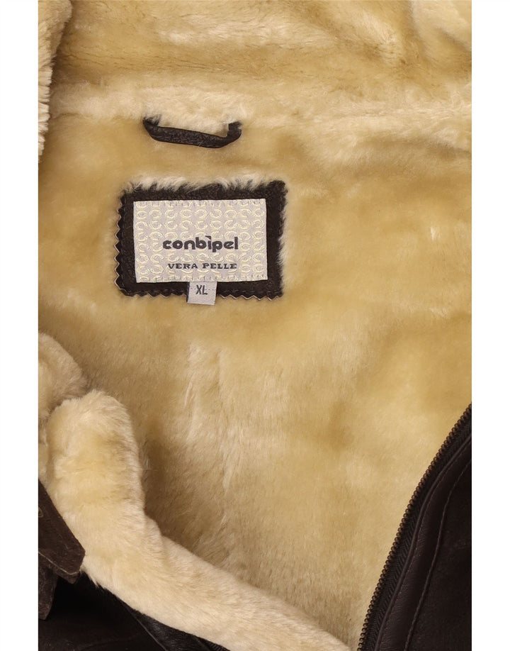 Conbipel Herre Shearling Jacket UK 42 XL brunt læder