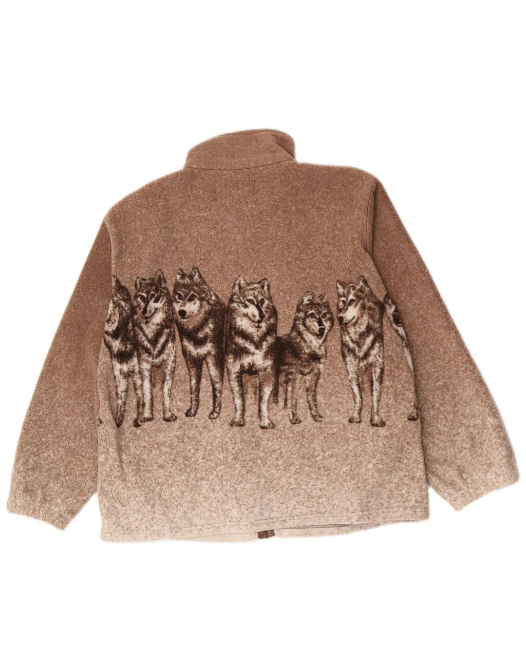 Vintage Herre Wolf Graphic Fleece Jakke UK 38 Medium Brown Flecked