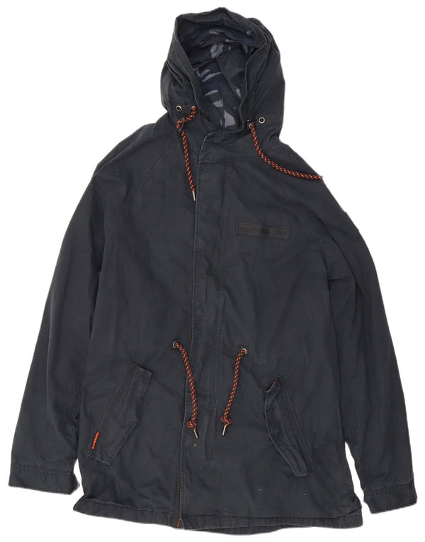 Superdry Parkajakke med hætte til mænd UK 46 3XL marineblå bomuld