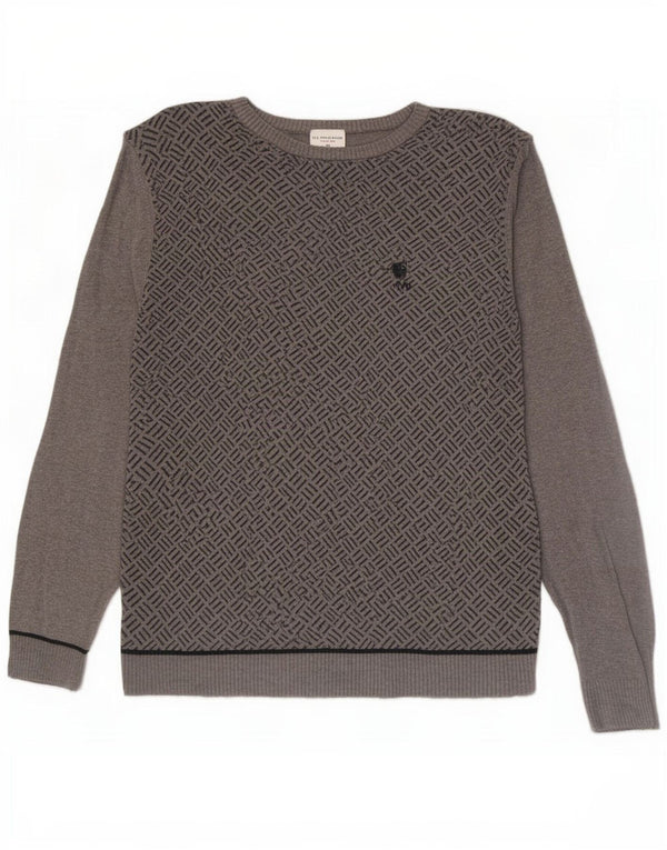 U.S. Polo Assn. Herre Boat Neck Jumper Sweater Medium Grå Geometrisk Bomuld