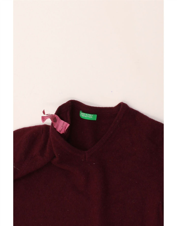 BENETTON Boys V-Neck Jumper Sweater 8-9 Years Medium  Burgundy Flecked Vintage Benetton and Second-Hand Benetton from Messina Hembry 