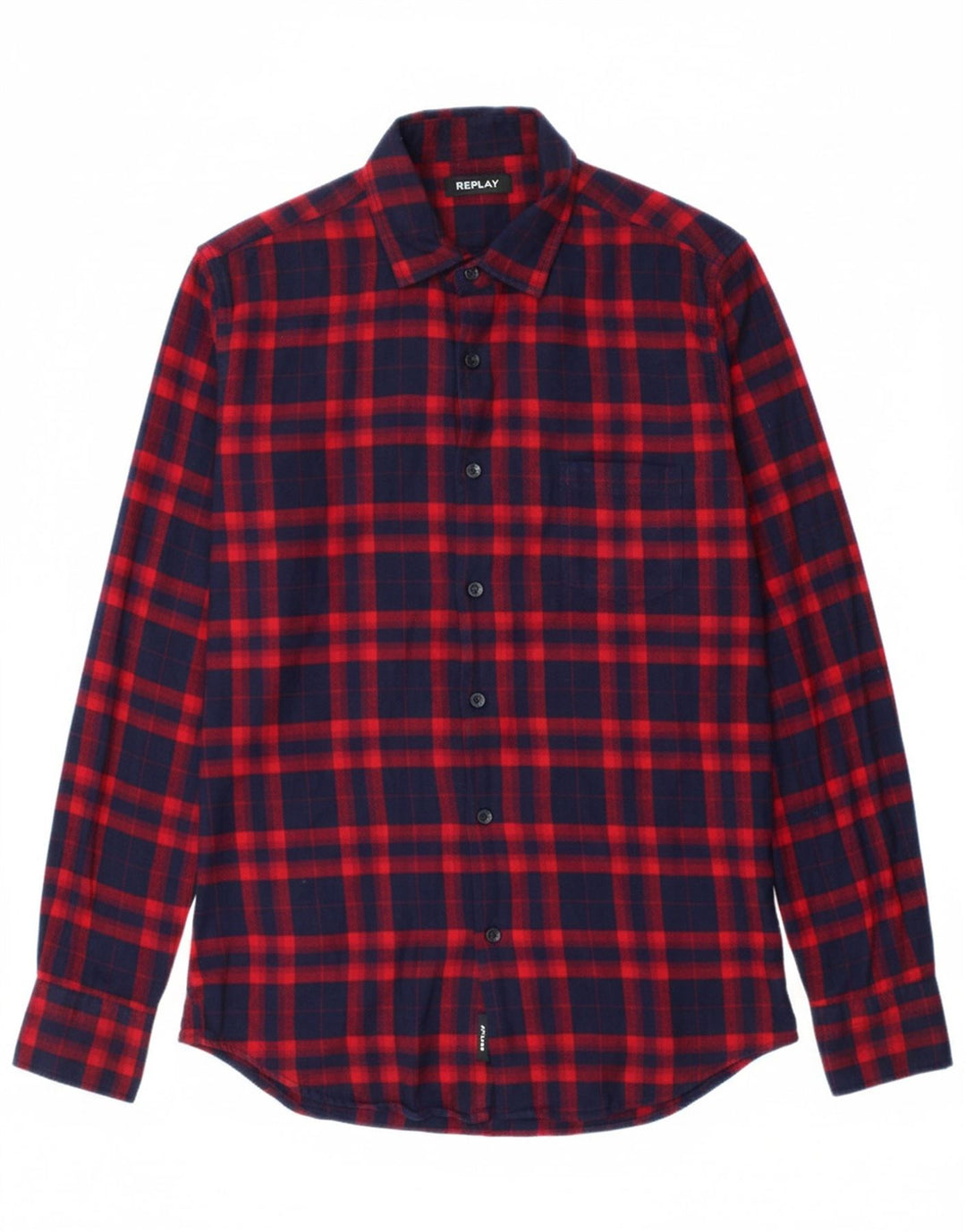 REPLAY Mens Flannel Shirt Medium Navy Blue Check Cotton