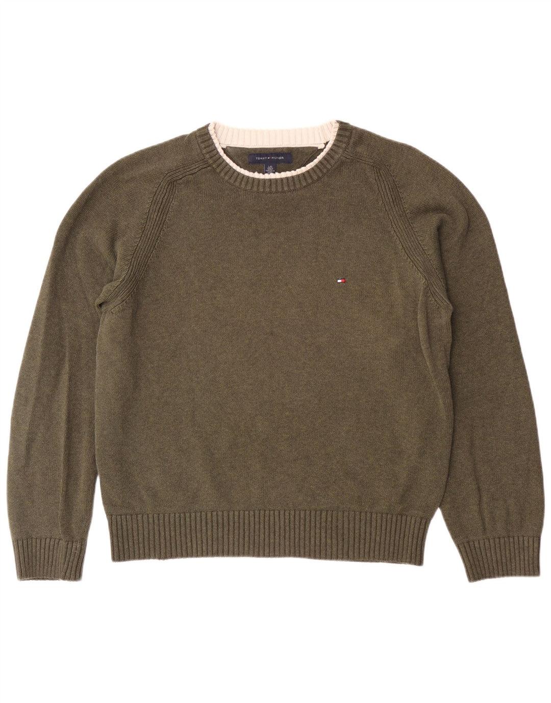 Tommy Hilfiger Herre Crew Neck Jumper Sweater Stor Khaki Bomuld