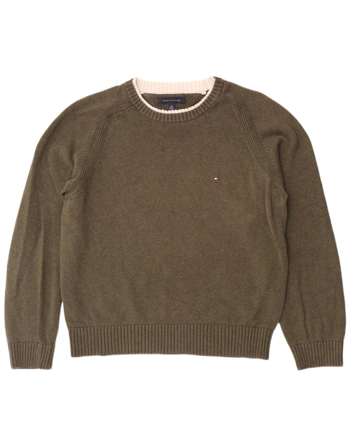 Tommy Hilfiger Herre Crew Neck Jumper Sweater Stor Khaki Bomuld