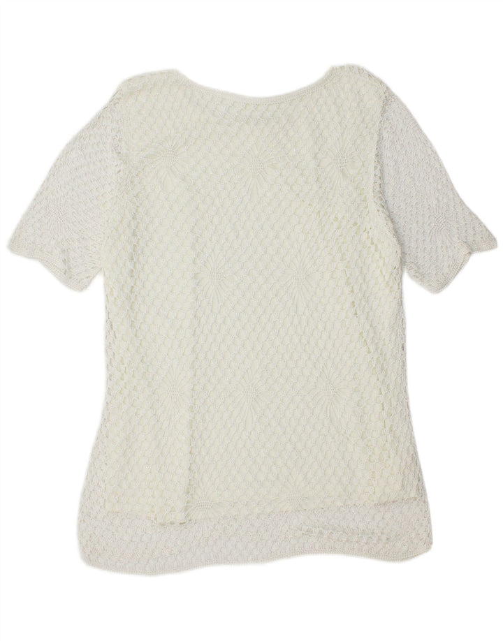 VINTAGE Womens Crochet Blouse Top UK 14 Medium White