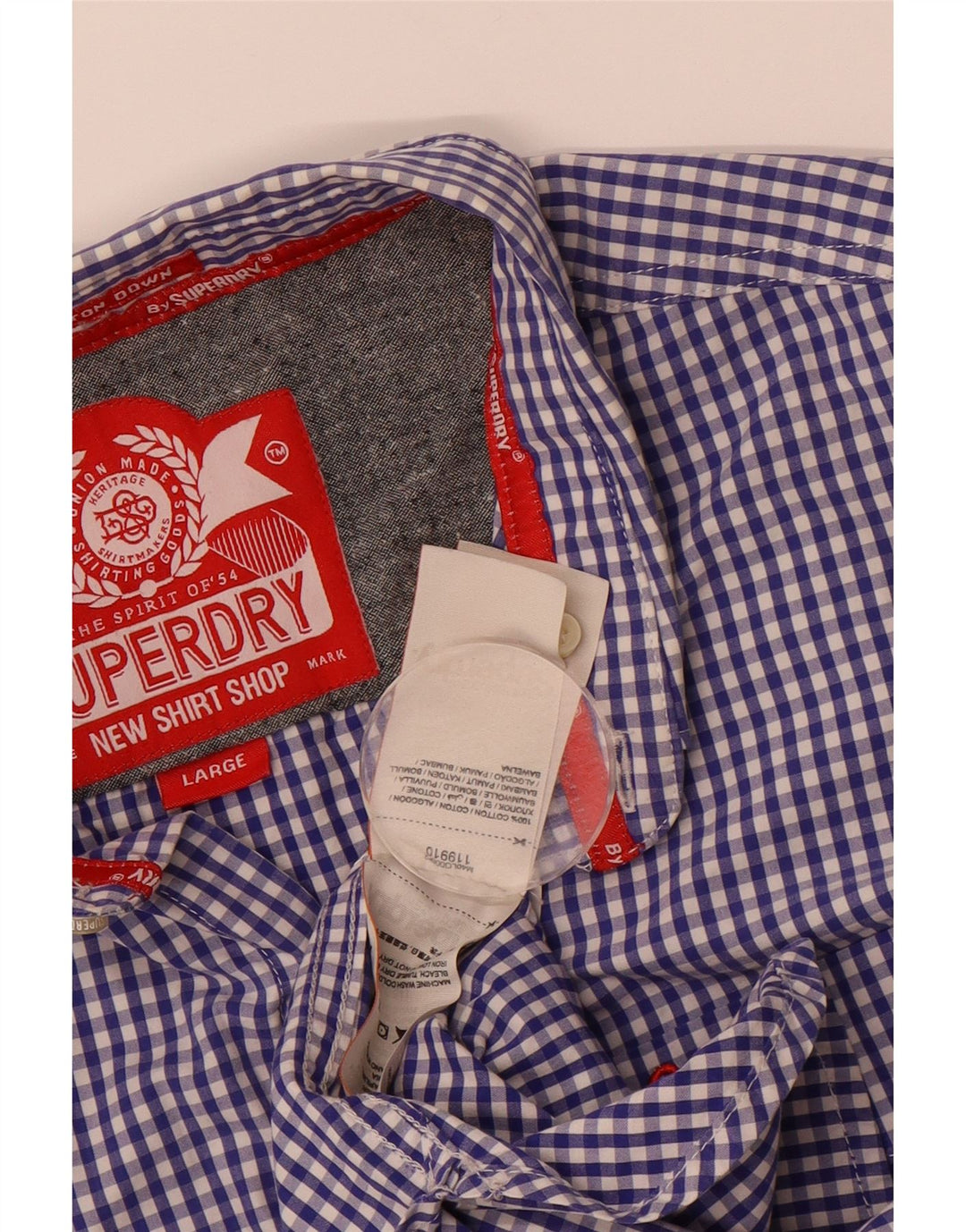 SUPERDRY Mens Shirt Large Blue Gingham Cotton