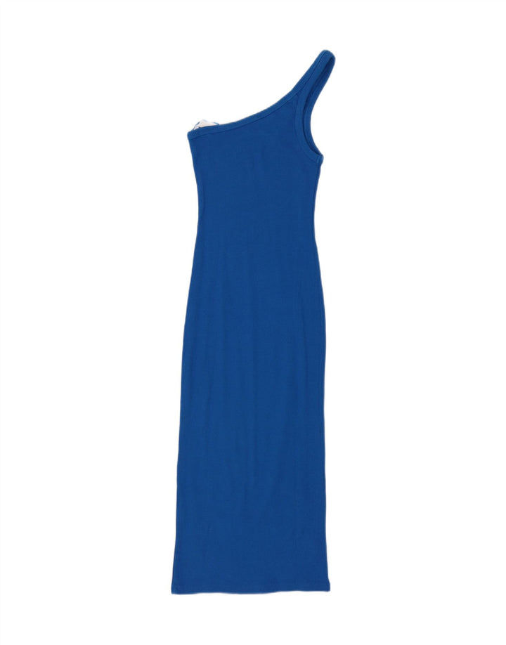 ZARA Womens One Shoulder Dress UK 12 Medium Blue Cotton Vintage Zara and Second-Hand Zara from Messina Hembry 