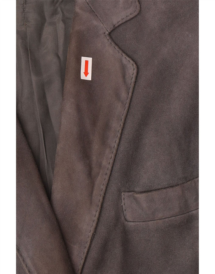 VINTAGE Dame dobbeltradet ruskindsblazerjakke UK 14 Medium Grey