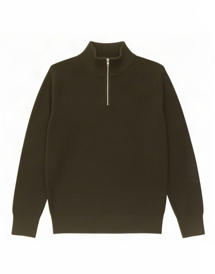 Marks & Spencer Herre Zip Neck Jumper Sweater Stor Khaki Polyester